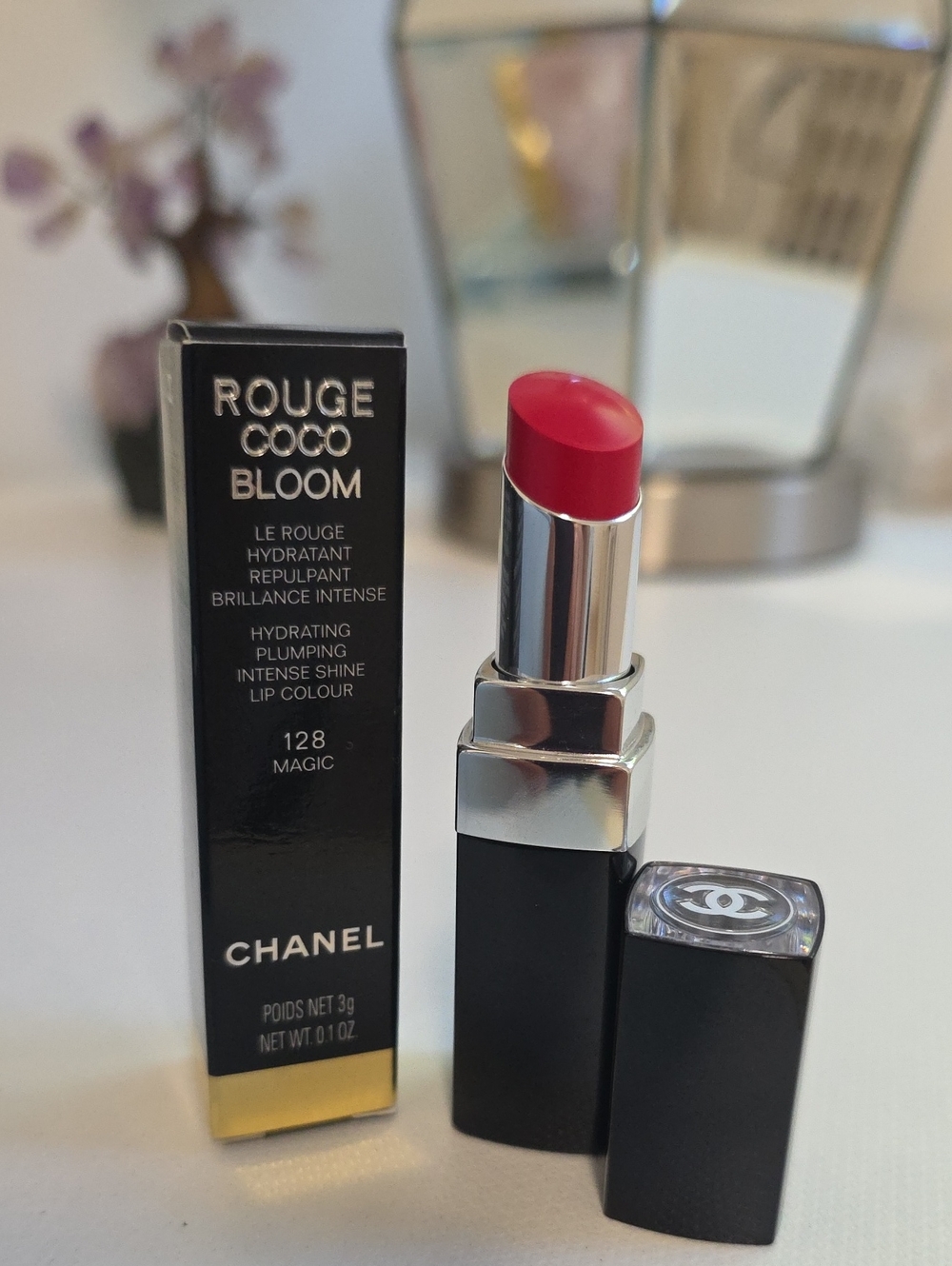 AUTH CHANEL Rouge Coco Bloom Hydrating Plumping Lip Color 128 Magic